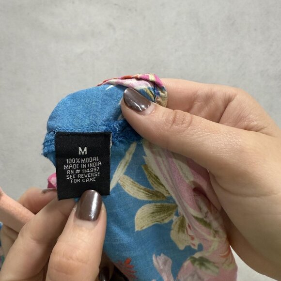 Tolani Collection Blouse Womens Medium Blue Floral Boho Peasant Modal 3/4 Sleeve - Picture 3 of 8